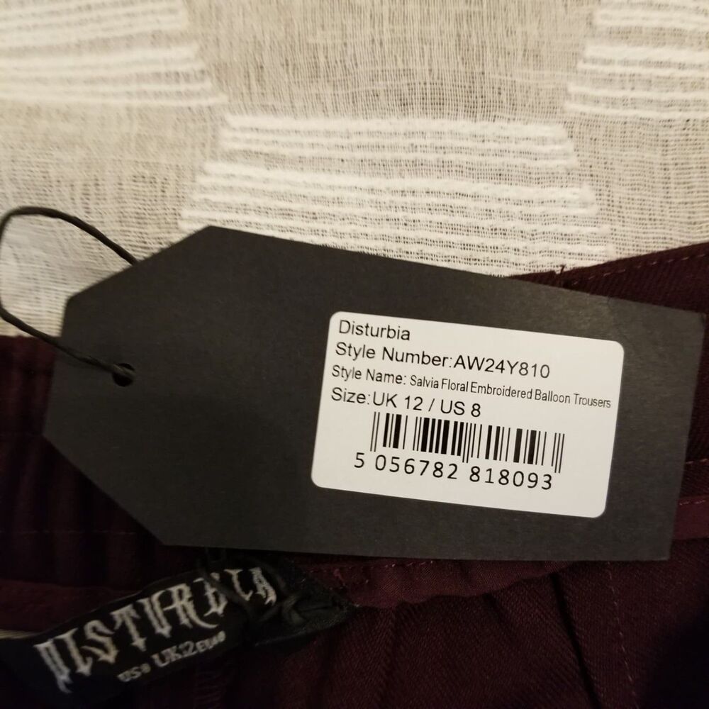 NWT Disturbia Floral Embroidered Balloon Trouser Purple Women's 8 - Picture 10 of 10
